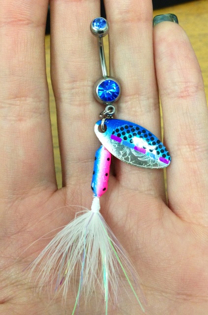 Blue Rooster Tail belly button ring